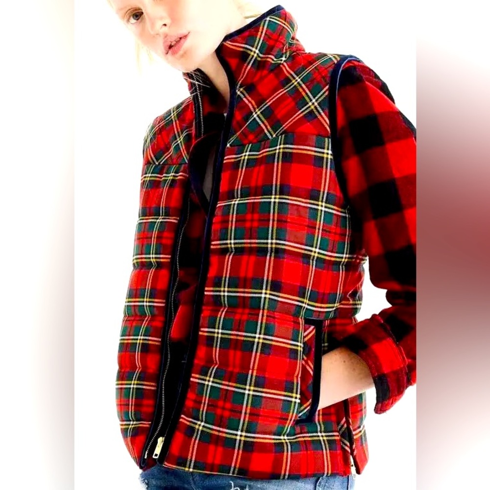 J. Crew Tartan Mountain Puffer Vest Plaid Women’s Small Size S